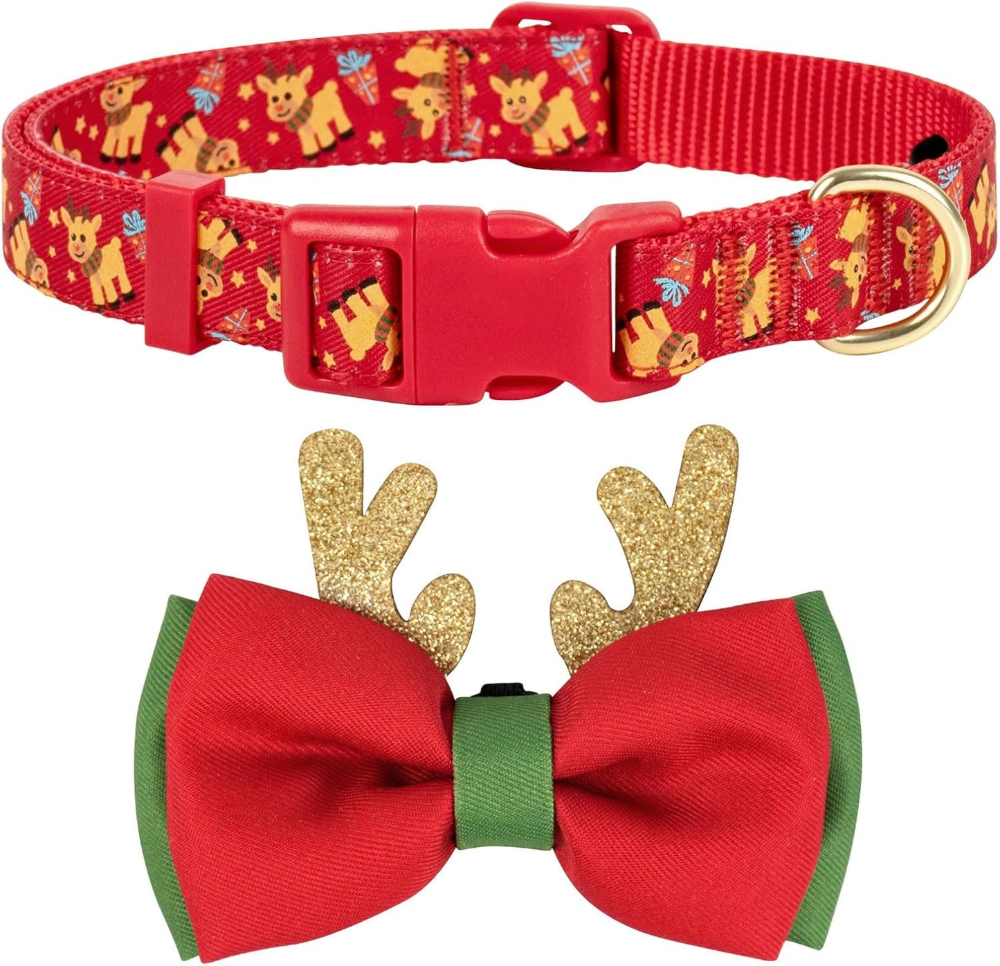 Christmas Dog Collar with Bow Tie Adjustable Dog Collar Festival Green Tree Dog Collar for Medium Dogs