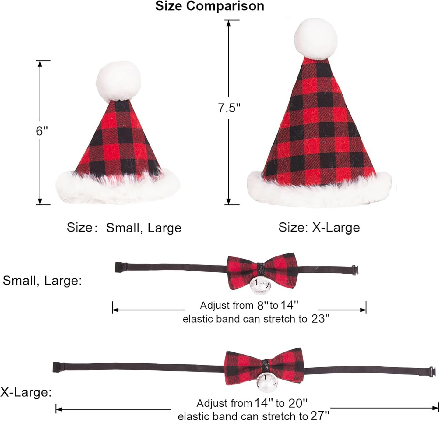 Christmas Dog Bandana Hat Bow Tie Set - Classic Red Plaid Pet Xmas Scarf Hat Christmas Costume Outfit for Medium Large Dogs Pets (Large)