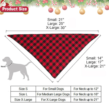 Christmas Dog Bandana Hat Bow Tie Set - Classic Red Plaid Pet Xmas Scarf Hat Christmas Costume Outfit for Medium Large Dogs Pets (Large)