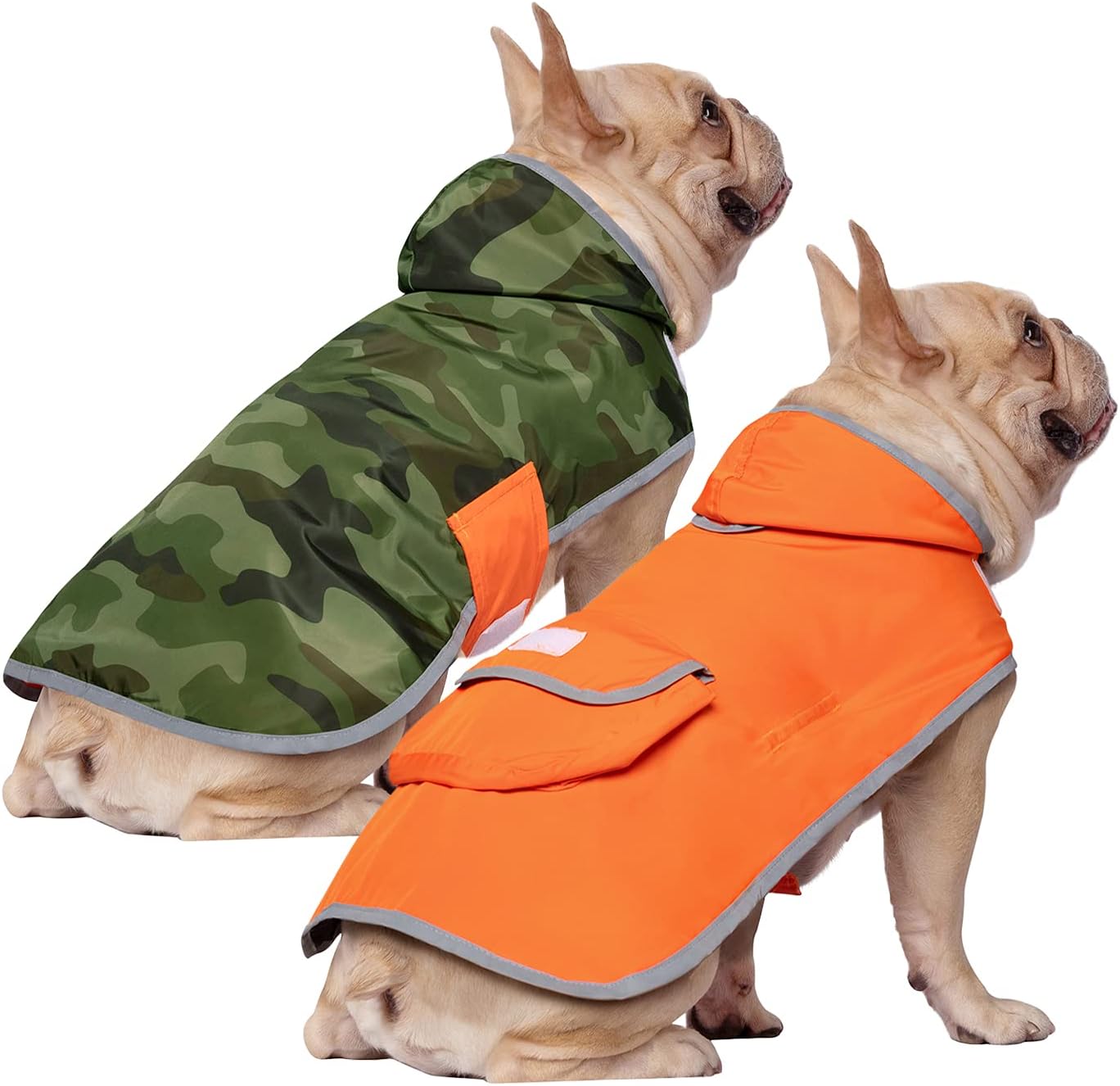 Reversible Dog Raincoat Hooded Slicker Poncho Rain Coat Jacket for Small Medium Large Dogs Camo Orange - L