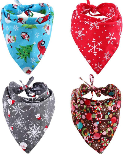 4 Pack Christmas Dog Bandana Reversible Triangle Bibs Scarf Accessories for Dogs Cats Pets Large