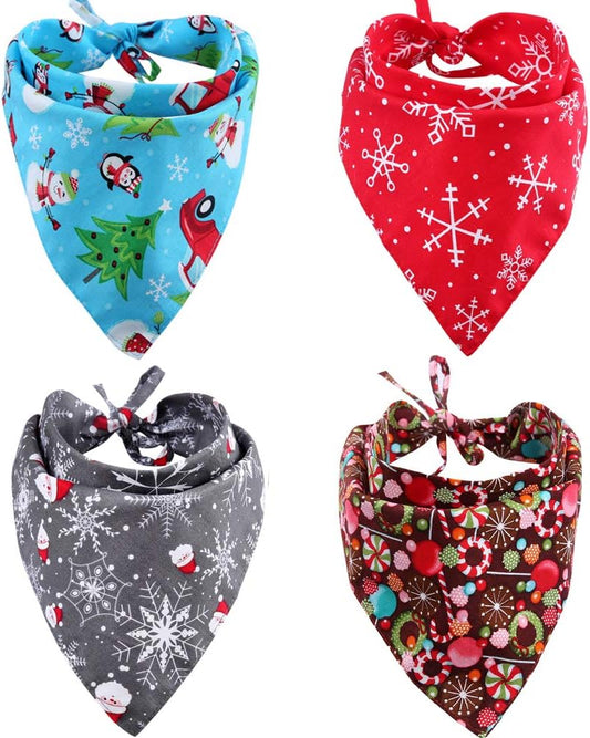 4 Pack Christmas Dog Bandana Reversible Triangle Bibs Scarf Accessories for Dogs Cats Pets Large