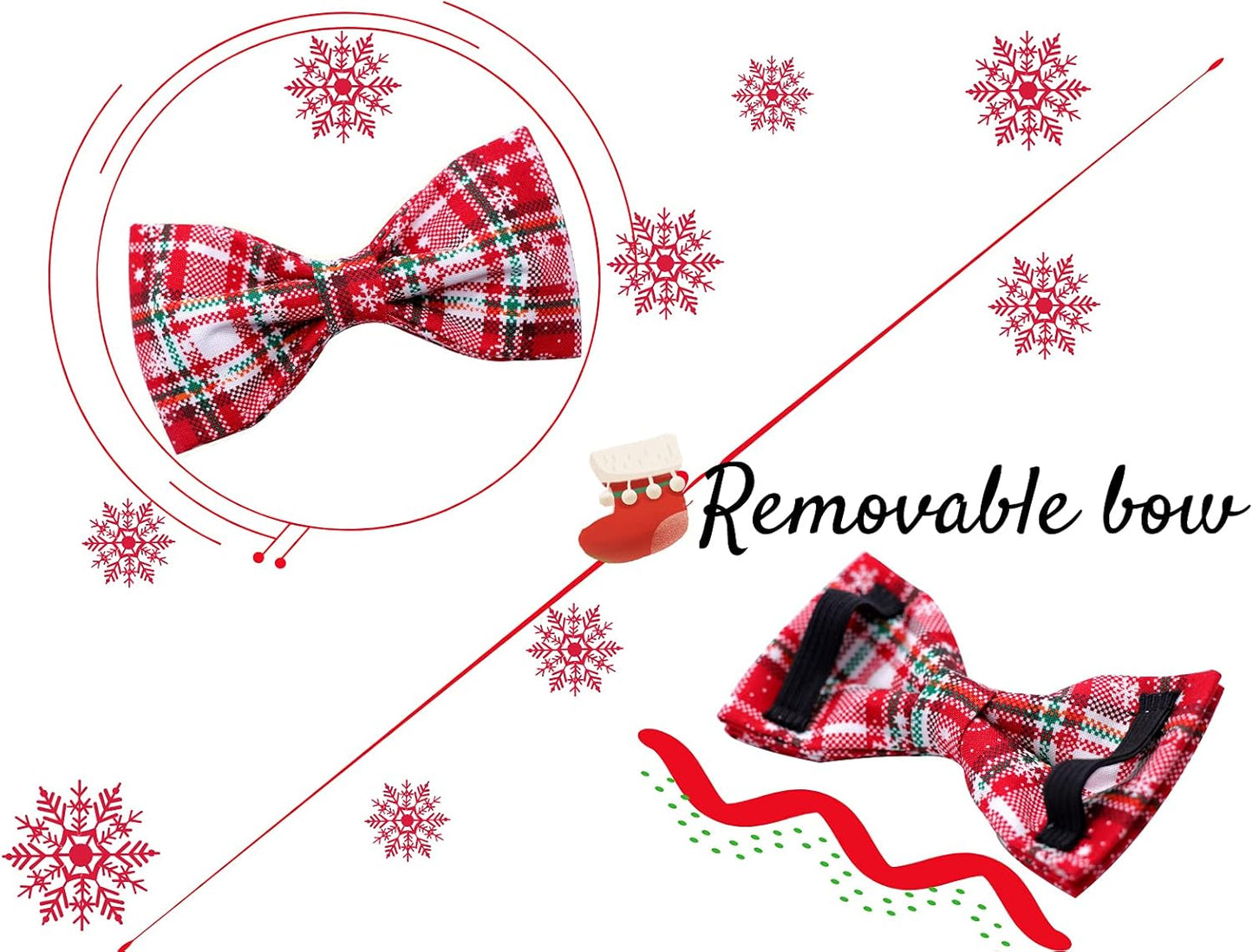 Christmas Plaid Dog Collar Adjustable Soft Dog Collar with Bowtie, Pet Gift Dog Collars Bow for Small Medium Large Dogs