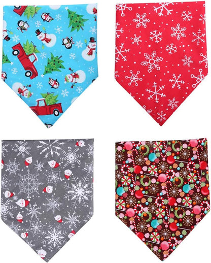 4 Pack Christmas Dog Bandana Reversible Triangle Bibs Scarf Accessories for Dogs Cats Pets Large
