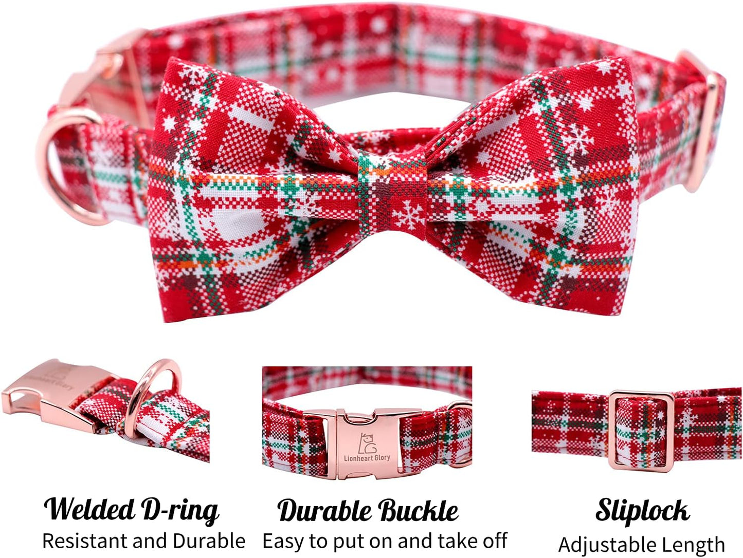 Christmas Plaid Dog Collar Adjustable Soft Dog Collar with Bowtie, Pet Gift Dog Collars Bow for Small Medium Large Dogs