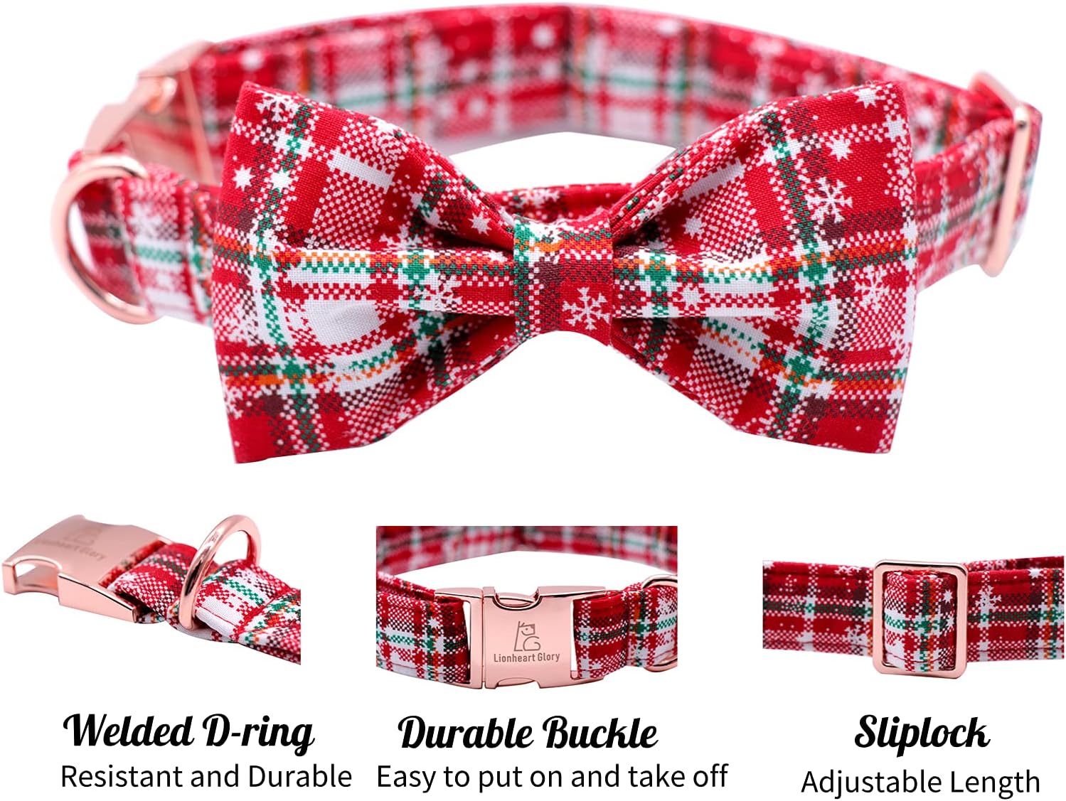 Christmas Plaid Dog Collar Adjustable Soft Dog Collar with Bowtie, Pet Gift Dog Collars Bow for Small Medium Large Dogs