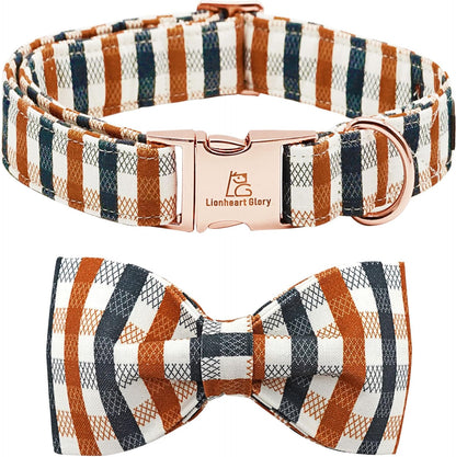 Christmas Plaid Dog Collar Adjustable Soft Dog Collar with Bowtie, Pet Gift Dog Collars Bow for Small Medium Large Dogs