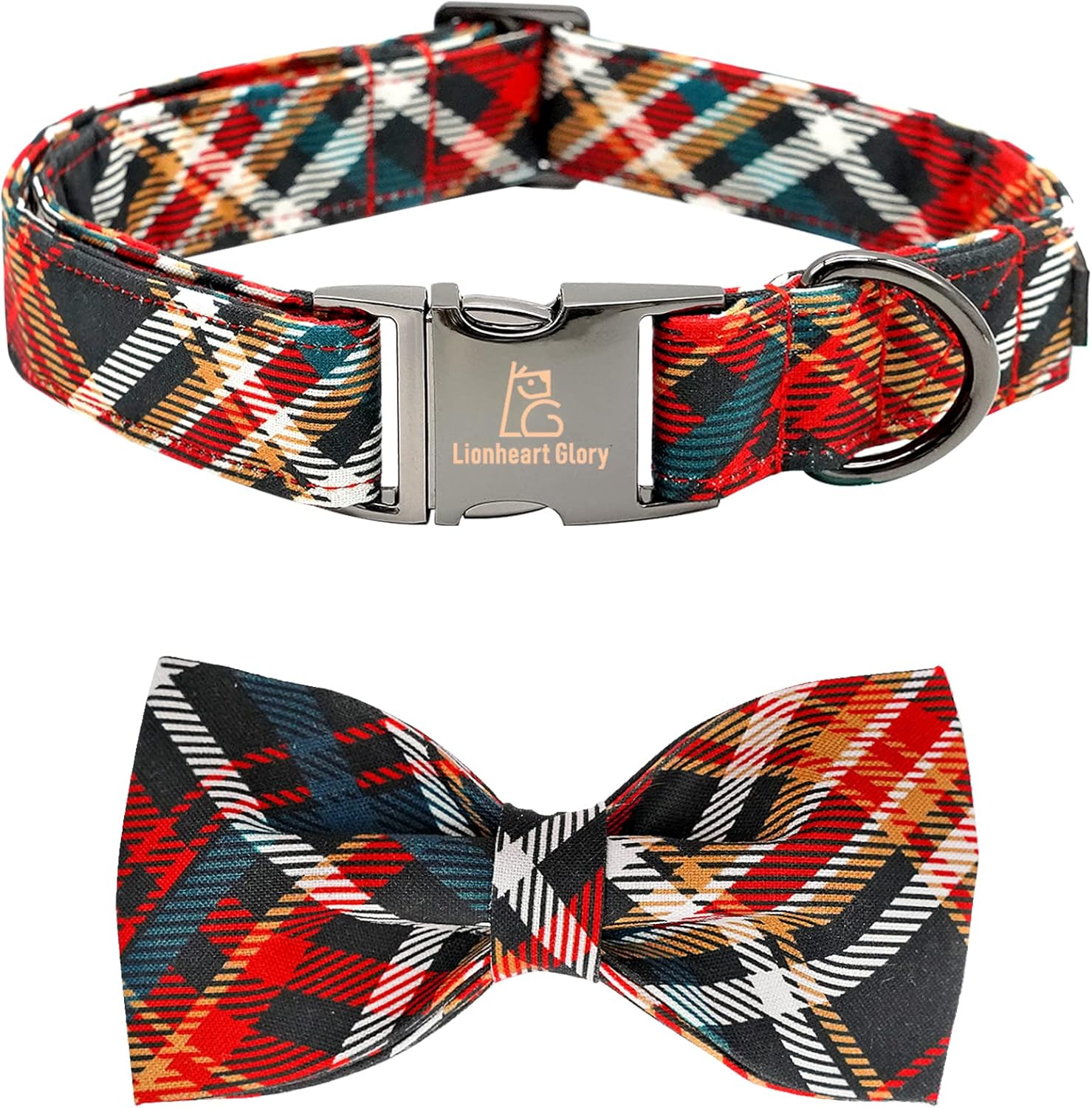 Christmas Plaid Dog Collar Adjustable Soft Dog Collar with Bowtie, Pet Gift Dog Collars Bow for Small Medium Large Dogs