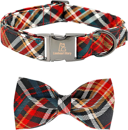 Christmas Plaid Dog Collar Adjustable Soft Dog Collar with Bowtie, Pet Gift Dog Collars Bow for Small Medium Large Dogs