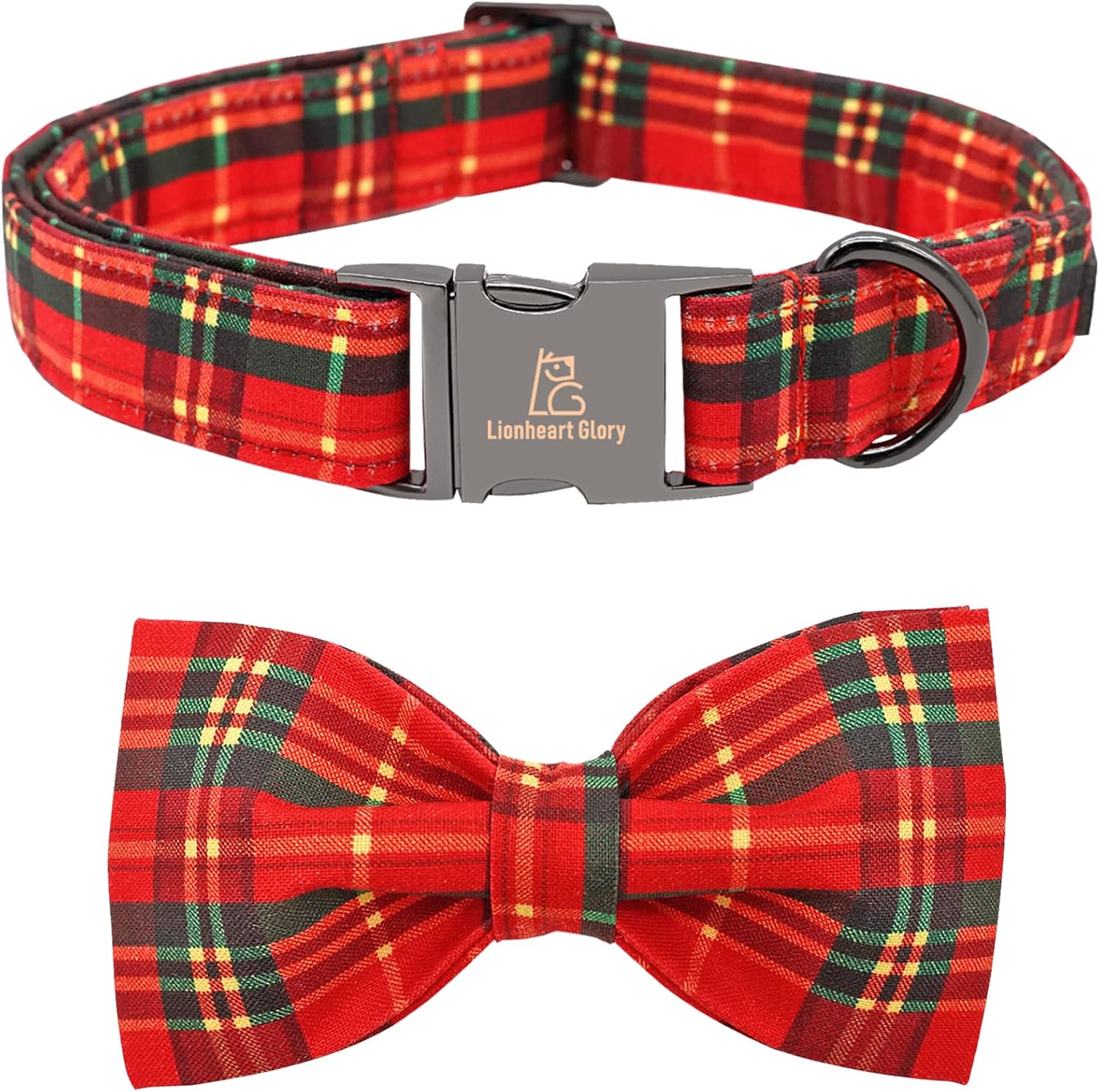 Christmas Plaid Dog Collar Adjustable Soft Dog Collar with Bowtie, Pet Gift Dog Collars Bow for Small Medium Large Dogs