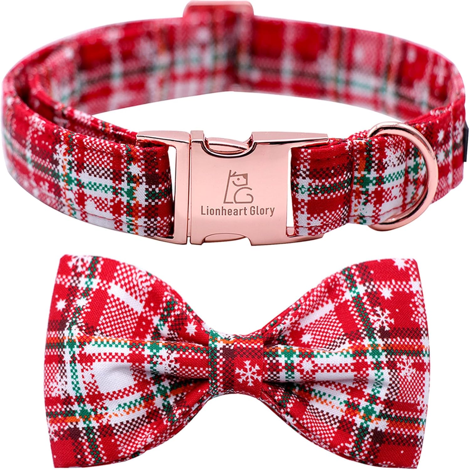 Christmas Plaid Dog Collar Adjustable Soft Dog Collar with Bowtie, Pet Gift Dog Collars Bow for Small Medium Large Dogs