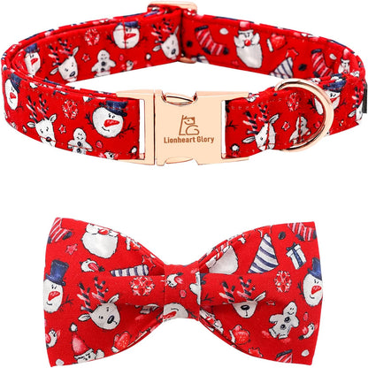 Christmas Plaid Dog Collar Adjustable Soft Dog Collar with Bowtie, Pet Gift Dog Collars Bow for Small Medium Large Dogs