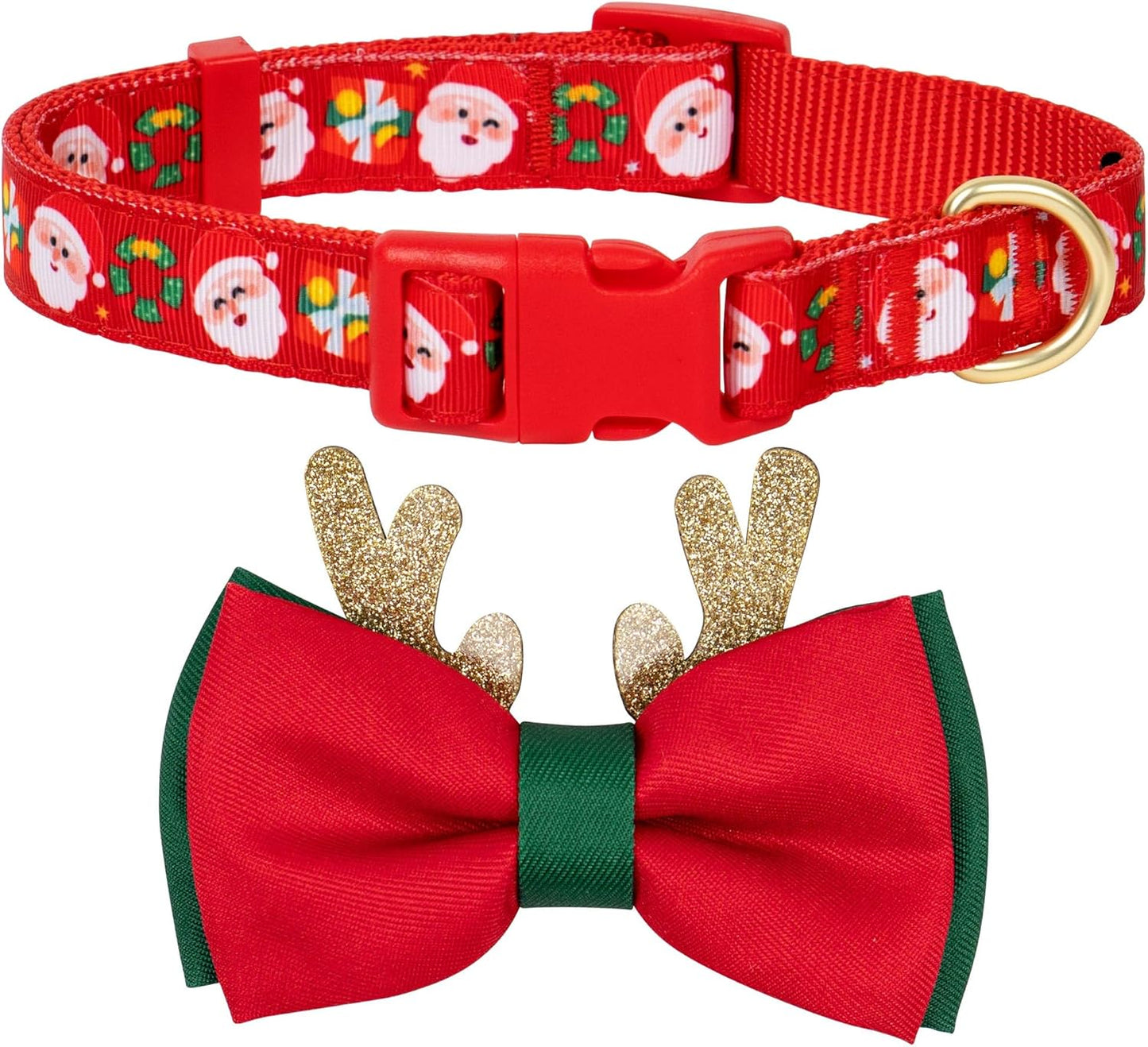 Christmas Dog Collar with Bow Tie Adjustable Dog Collar Festival Green Tree Dog Collar for Medium Dogs