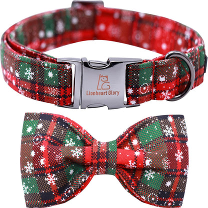 Christmas Plaid Dog Collar Adjustable Soft Dog Collar with Bowtie, Pet Gift Dog Collars Bow for Small Medium Large Dogs