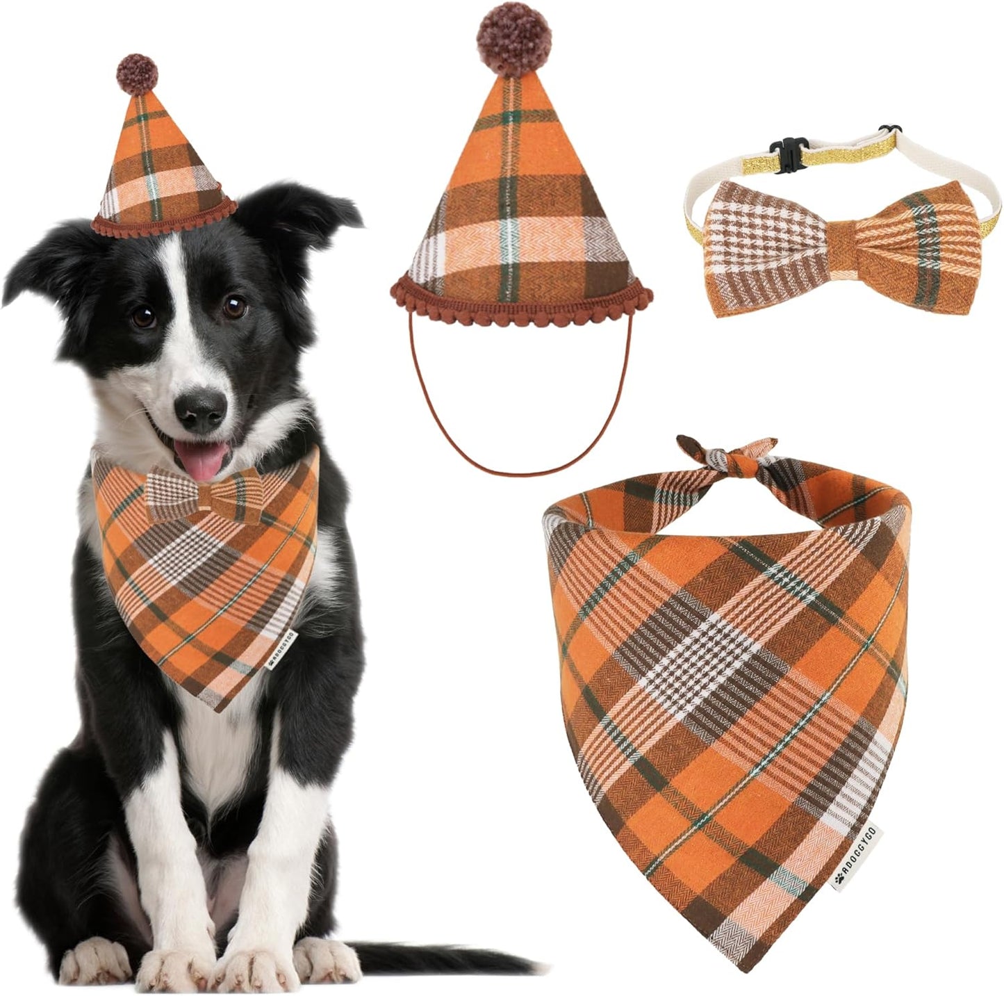 Christmas Dog Bandana Hat Bow Tie Set - Classic Red Plaid Pet Xmas Scarf Hat Christmas Costume Outfit for Medium Large Dogs Pets (Large)