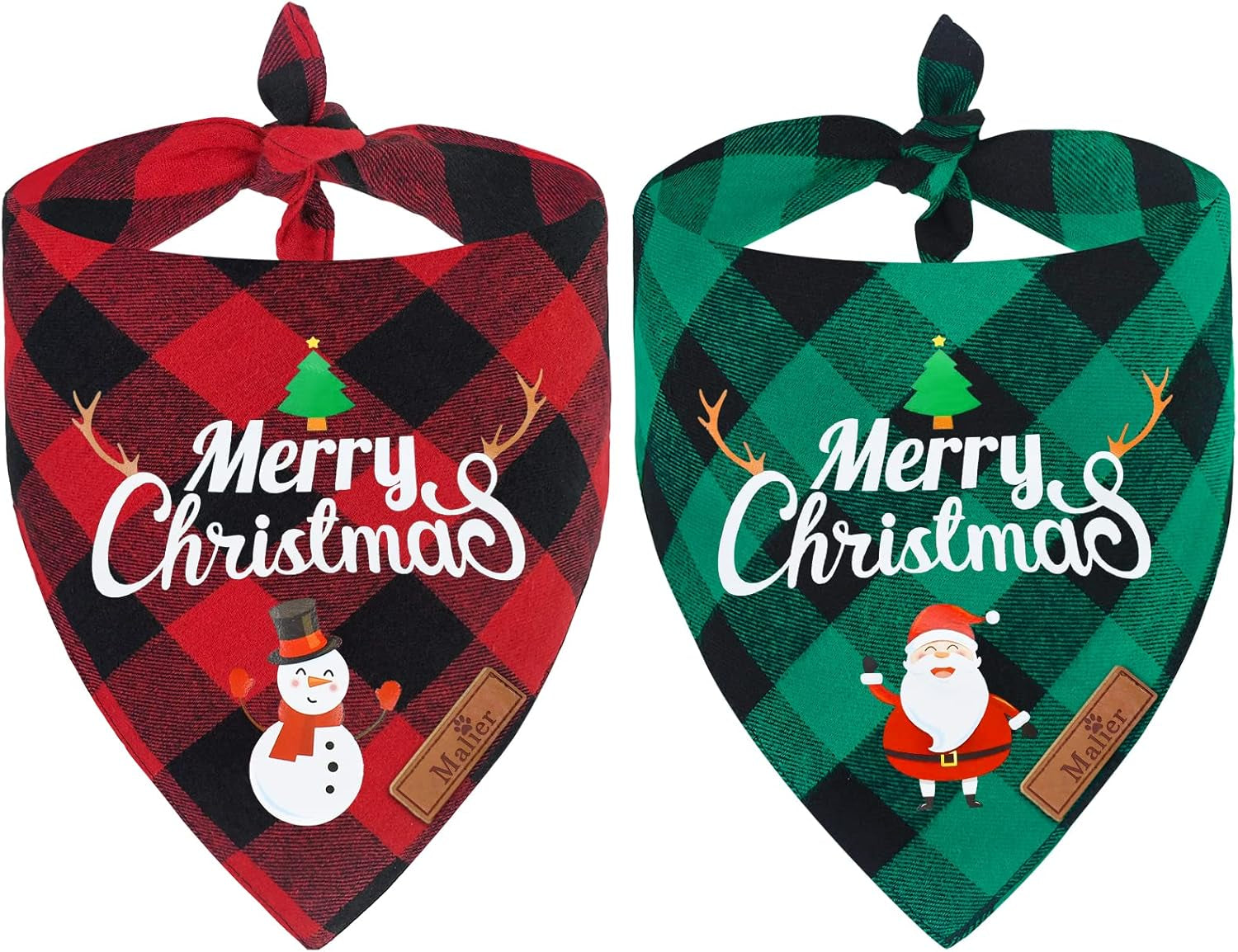 2 Pack Dog Bandanas Christmas Classic Buffalo Plaid Dog Bandana Dog Scarf Triangle Bibs Kerchief Merry Christmas Pet Costume for Small Medium Large Dogs Cats Pets (Christmas 4, Large)