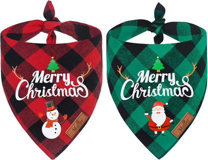 2 Pack Dog Bandanas Christmas Classic Buffalo Plaid Dog Bandana Dog Scarf Triangle Bibs Kerchief Merry Christmas Pet Costume for Small Medium Large Dogs Cats Pets (Christmas 4, Large)