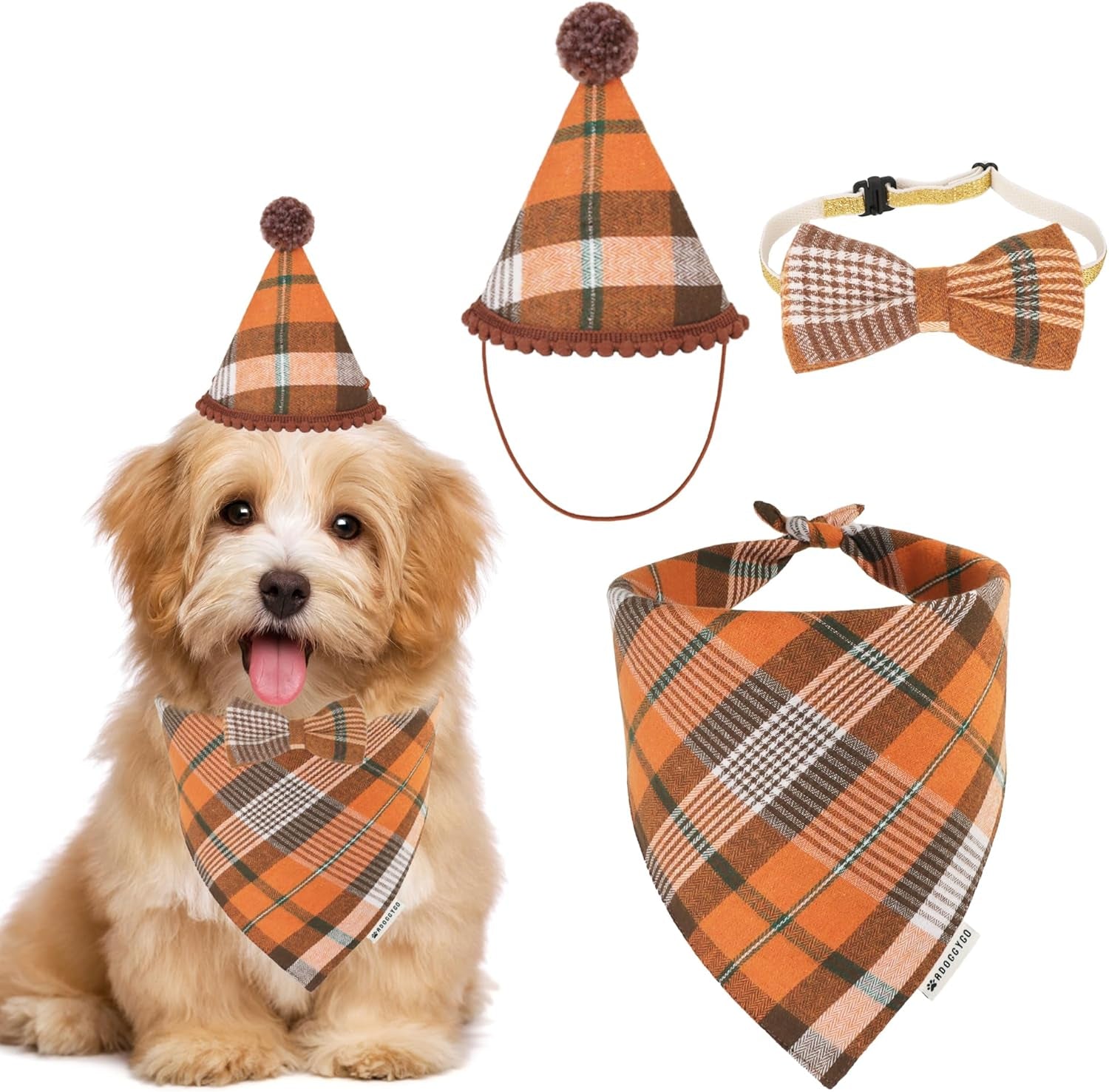 Christmas Dog Bandana Hat Bow Tie Set - Classic Red Plaid Pet Xmas Scarf Hat Christmas Costume Outfit for Medium Large Dogs Pets (Large)